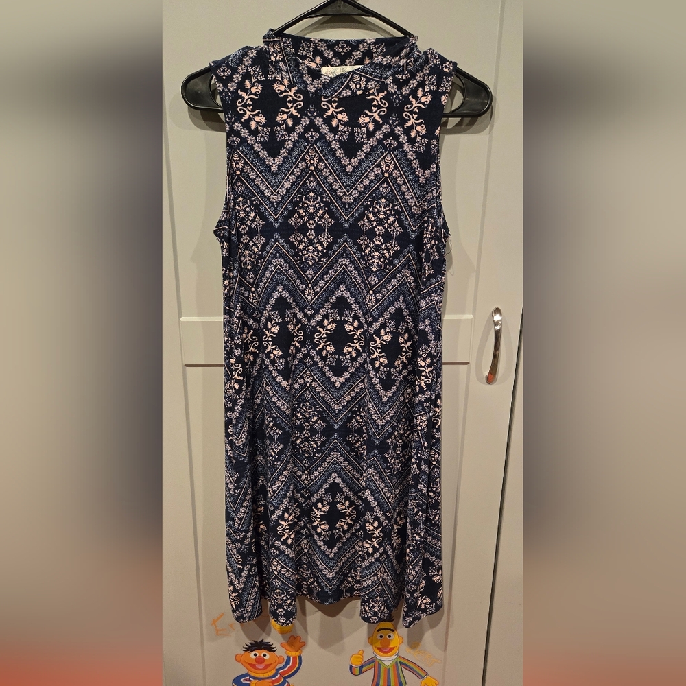 Pink Rose Navy and White Geometric Midi Dress